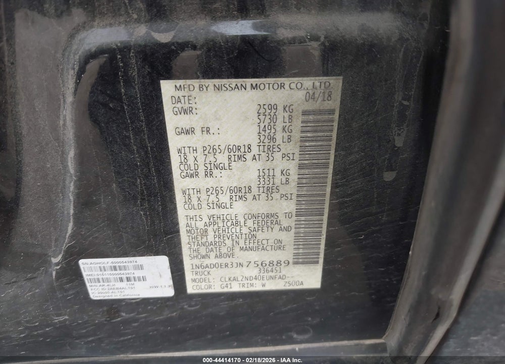 2018 NISSAN FRONTIER SV VIN: 1N6AD0ER3JN756889