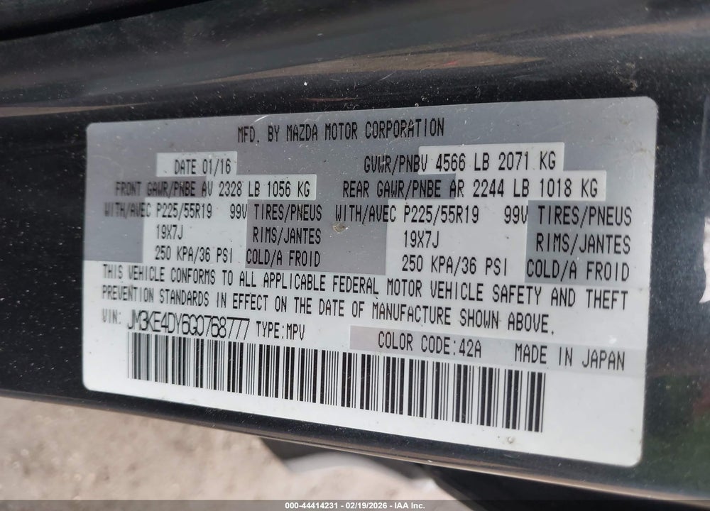 2016 MAZDA CX-5 GRAND TOURING VIN: JM3KE4DY6G0768777