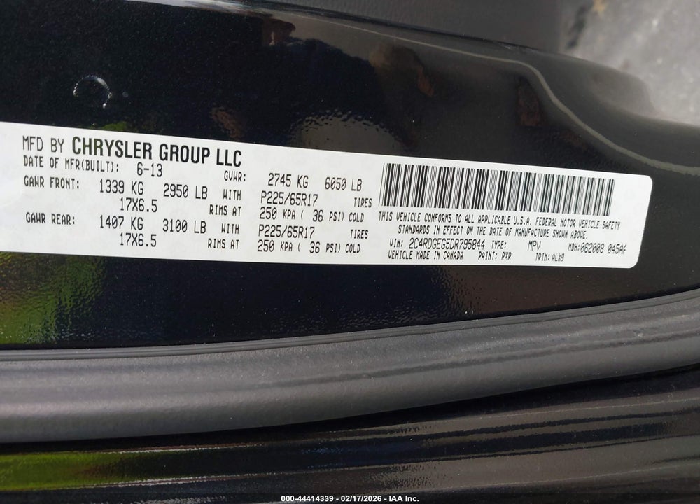 2013 DODGE GRAND CARAVAN R/T VIN: 2C4RDGEG5DR795844