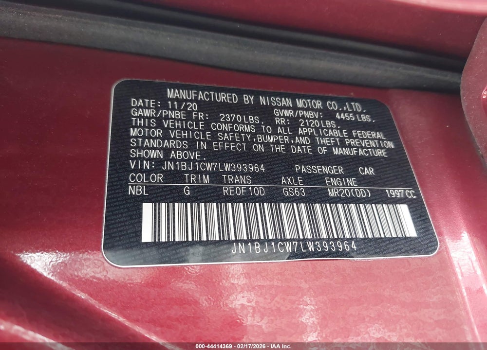 2020 NISSAN ROGUE SPORT SV AWD XTRONIC CVT VIN: JN1BJ1CW7LW393964