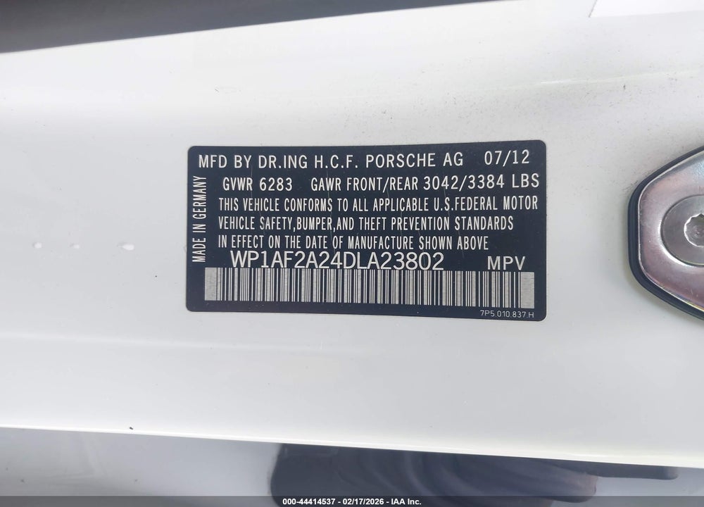 2013 PORSCHE CAYENNE DIESEL VIN: WP1AF2A24DLA23802