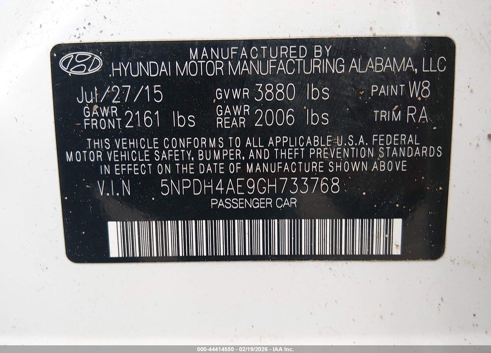 2016 HYUNDAI ELANTRA SE VIN: 5NPDH4AE9GH733768