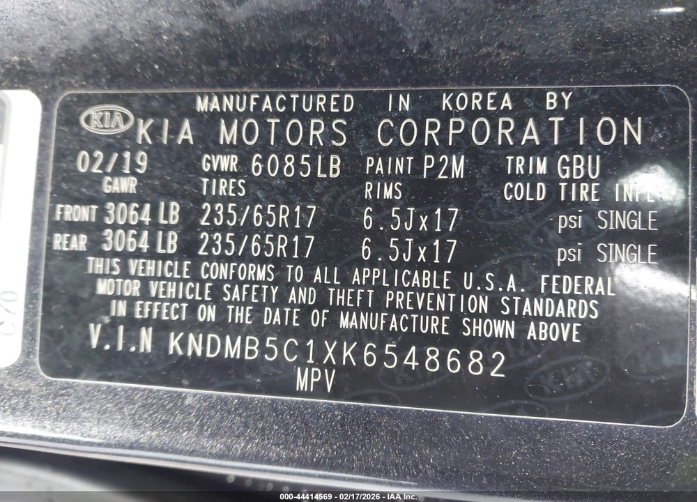 2019 KIA SEDONA LX VIN: KNDMB5C1XK6548682