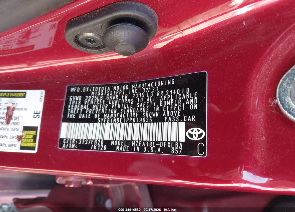 2023 TOYOTA COROLLA LE VIN: 5YFB4MDE1PP019635
