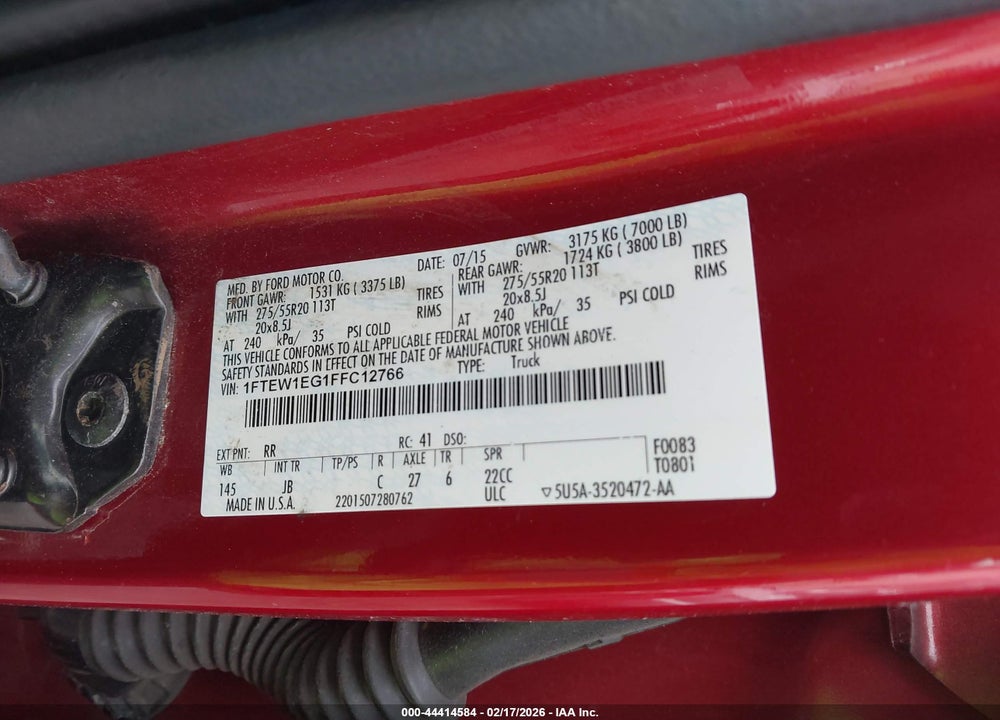 2015 FORD F-150 XLT VIN: 1FTEW1EG1FFC12766