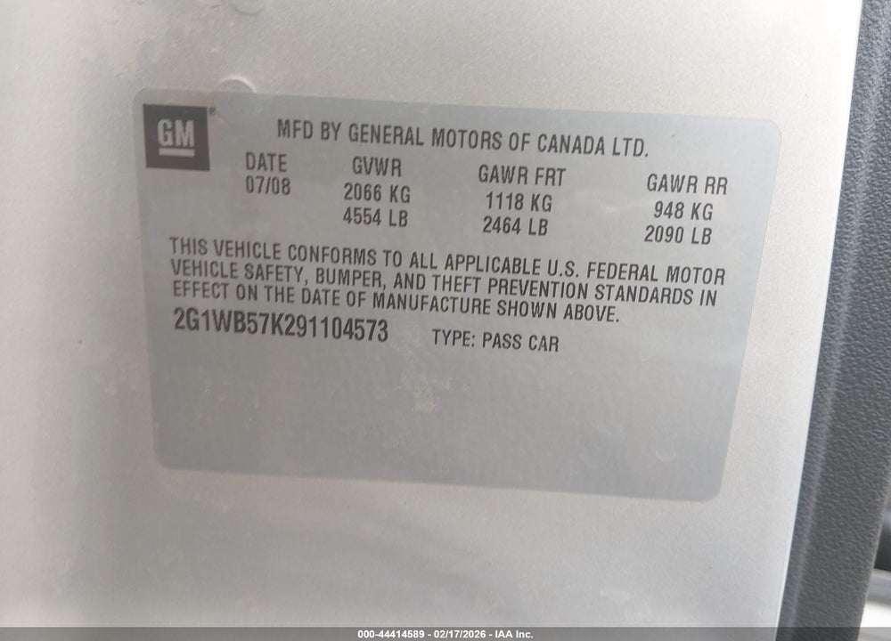2009 CHEVROLET IMPALA LS VIN: 2G1WB57K291104573