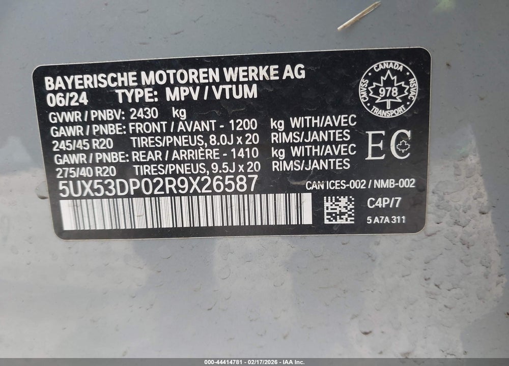 2024 BMW X3 VIN: 5UX53DP02R9X26587