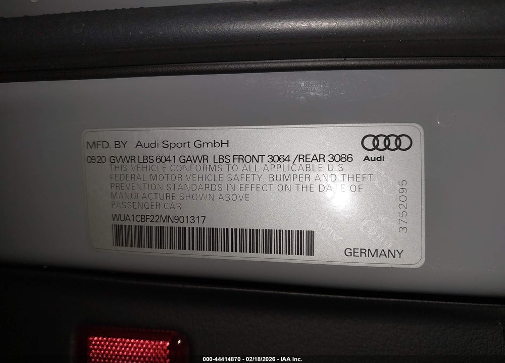2021 AUDI RS 6 AVANT TFSI QUATTRO TIPTRONIC VIN: WUA1CBF22MN901317
