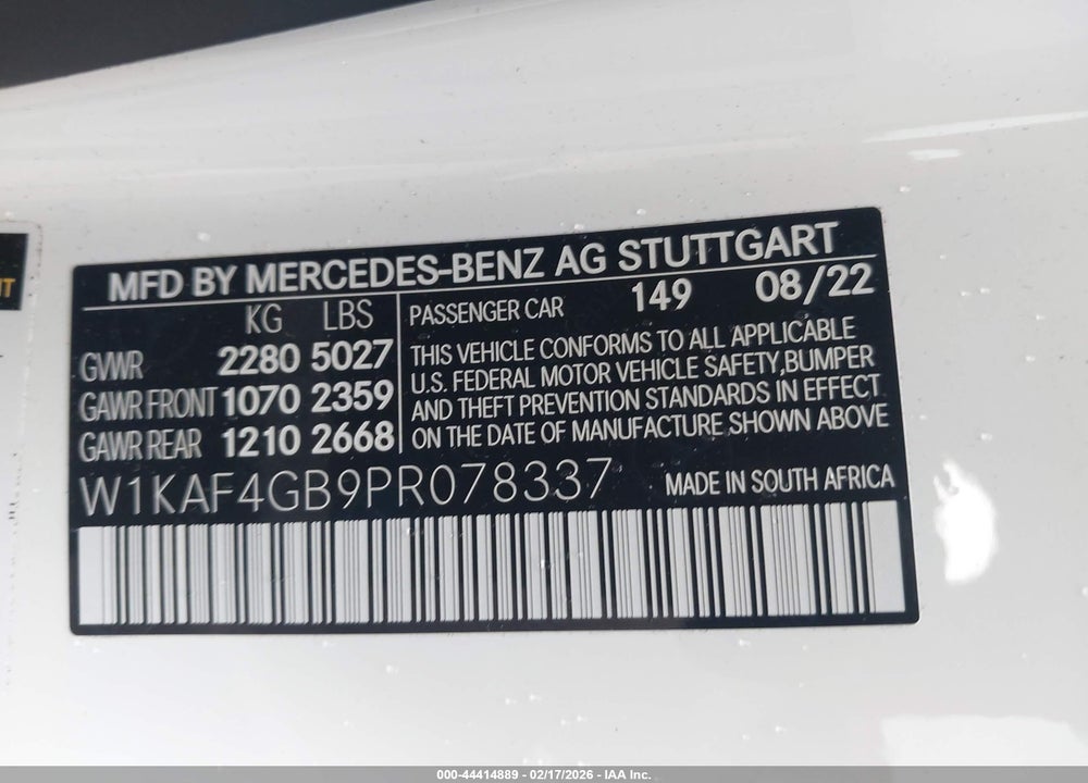 2023 MERCEDES-BENZ C 300 SEDAN VIN: W1KAF4GB9PR078337