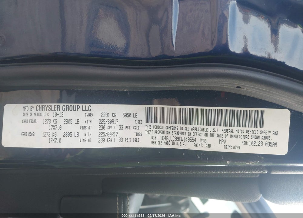 2014 JEEP CHEROKEE LATITUDE VIN: 1C4PJLCB9EW149554