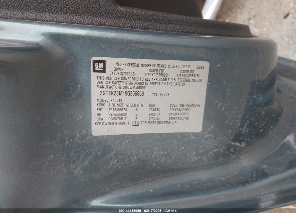 2009 GMC SIERRA 1500 SLE VIN: 3GTEK23M19G256859