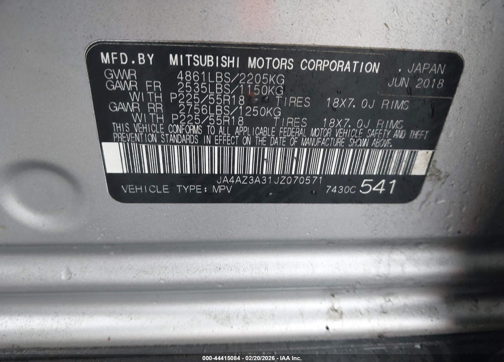 2018 MITSUBISHI OUTLANDER ES/LE/SE/SEL VIN: JA4AZ3A31JZ070571