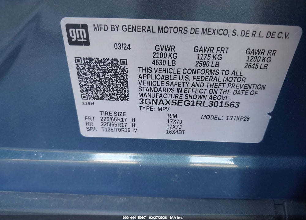 2024 CHEVROLET EQUINOX AWD LS VIN: 3GNAXSEG1RL301563