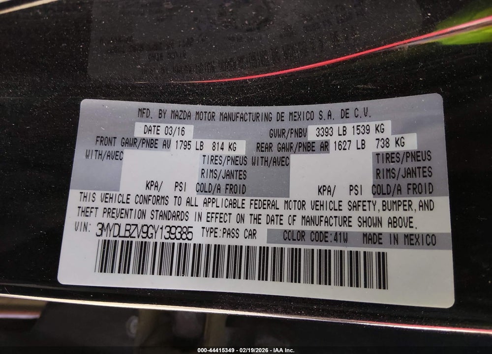 2016 SCION IA VIN: 3MYDLBZV9GY139385