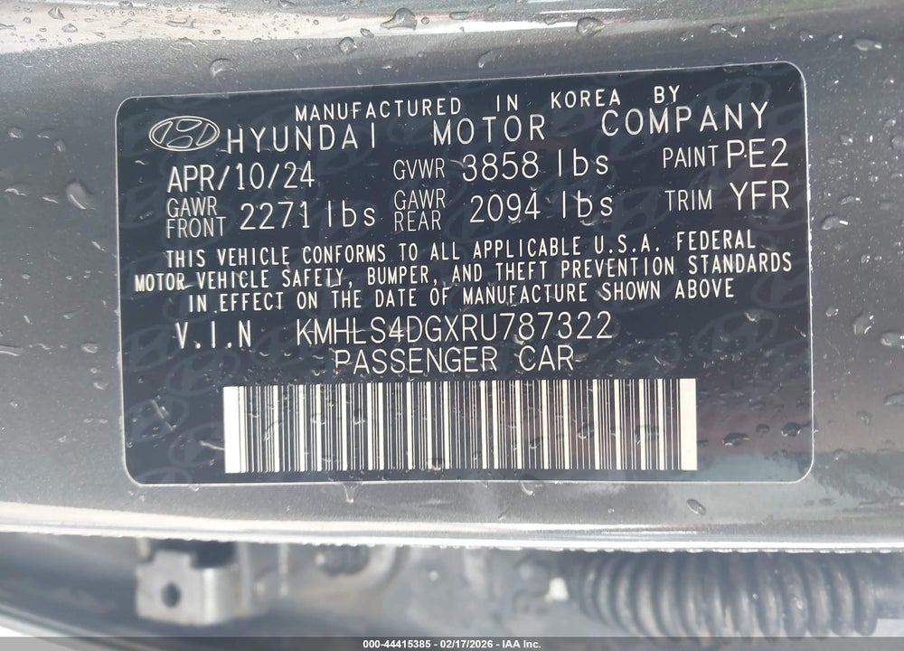 2024 HYUNDAI ELANTRA SEL VIN: KMHLS4DGXRU787322