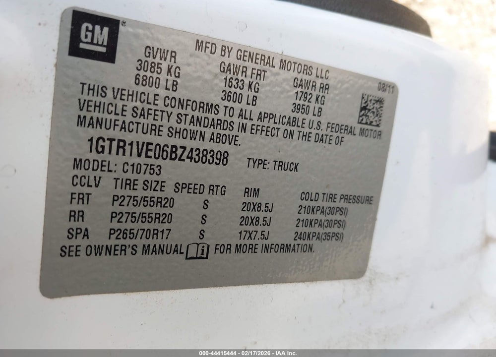 2011 GMC SIERRA 1500 SLE VIN: 1GTR1VE06BZ438398