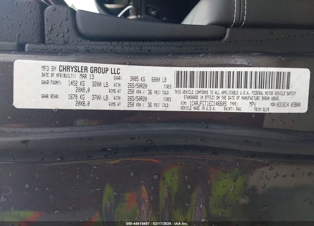 2014 JEEP GRAND CHEROKEE OVERLAND VIN: 1C4RJFCT1EC146605