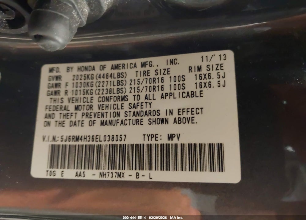 2014 HONDA CR-V LX VIN: 5J6RM4H36EL038057