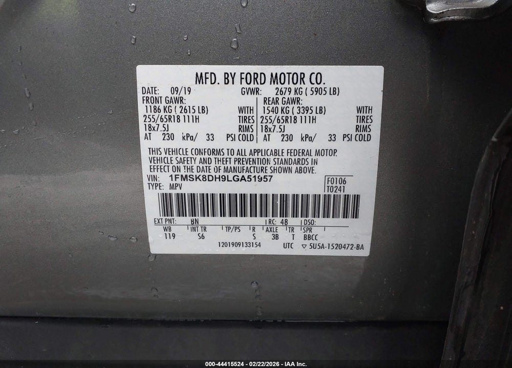 2020 FORD EXPLORER XLT VIN: 1FMSK8DH9LGA51957