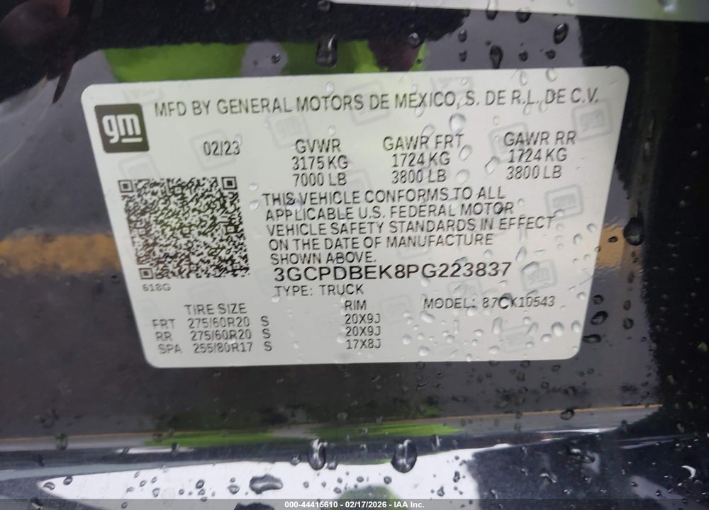 2023 CHEVROLET SILVERADO 1500 4WD  SHORT BED CUSTOM VIN: 3GCPDBEK8PG223837