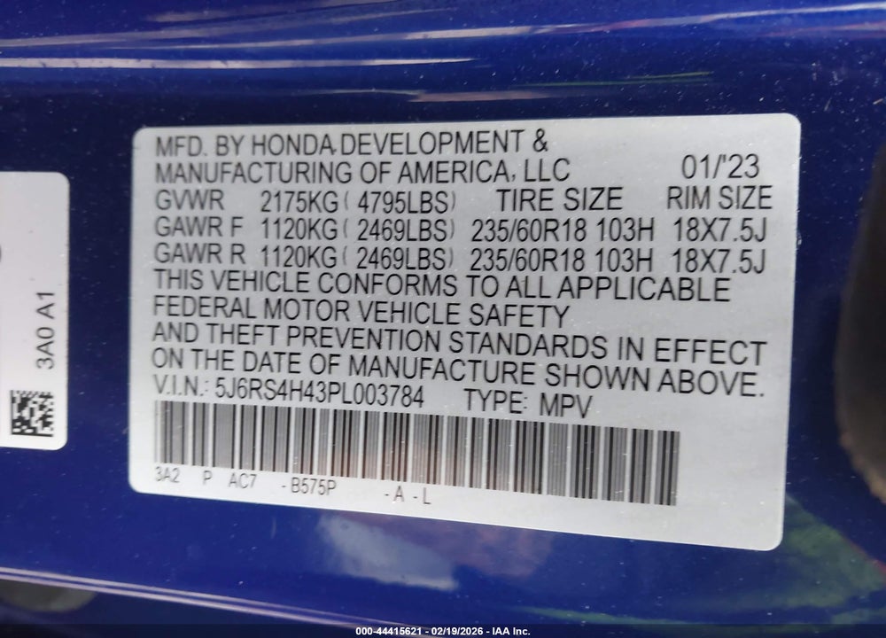 2023 HONDA CR-V EX AWD VIN: 5J6RS4H43PL003784