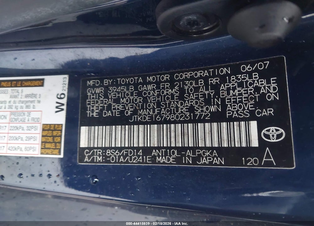 2008 SCION TC VIN: JTKDE167980231772