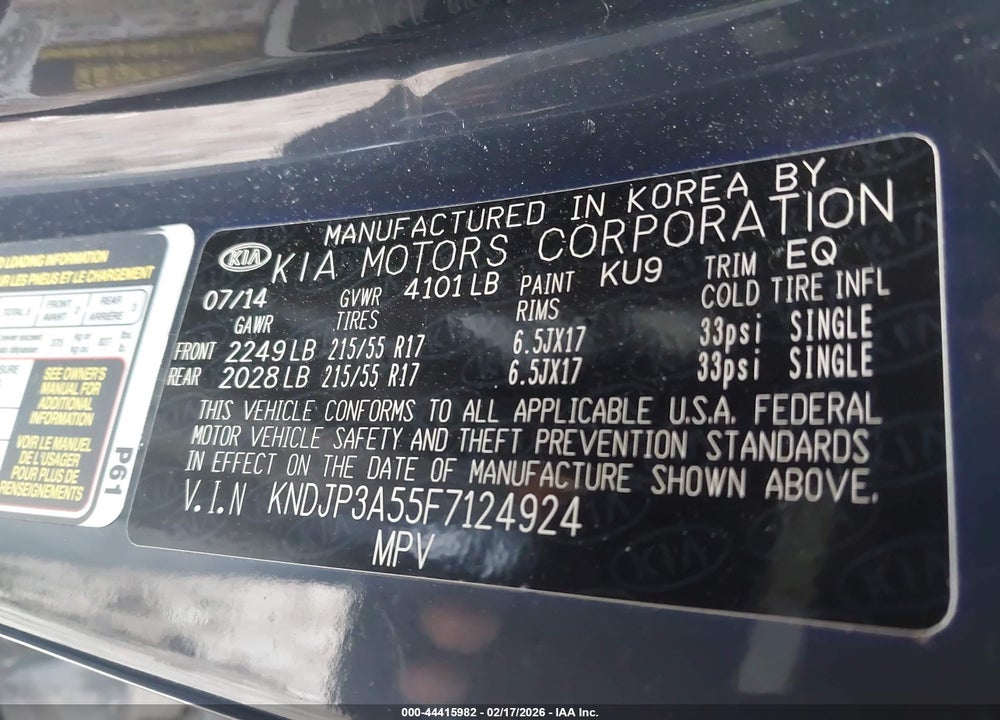 2015 KIA SOUL + VIN: KNDJP3A55F7124924