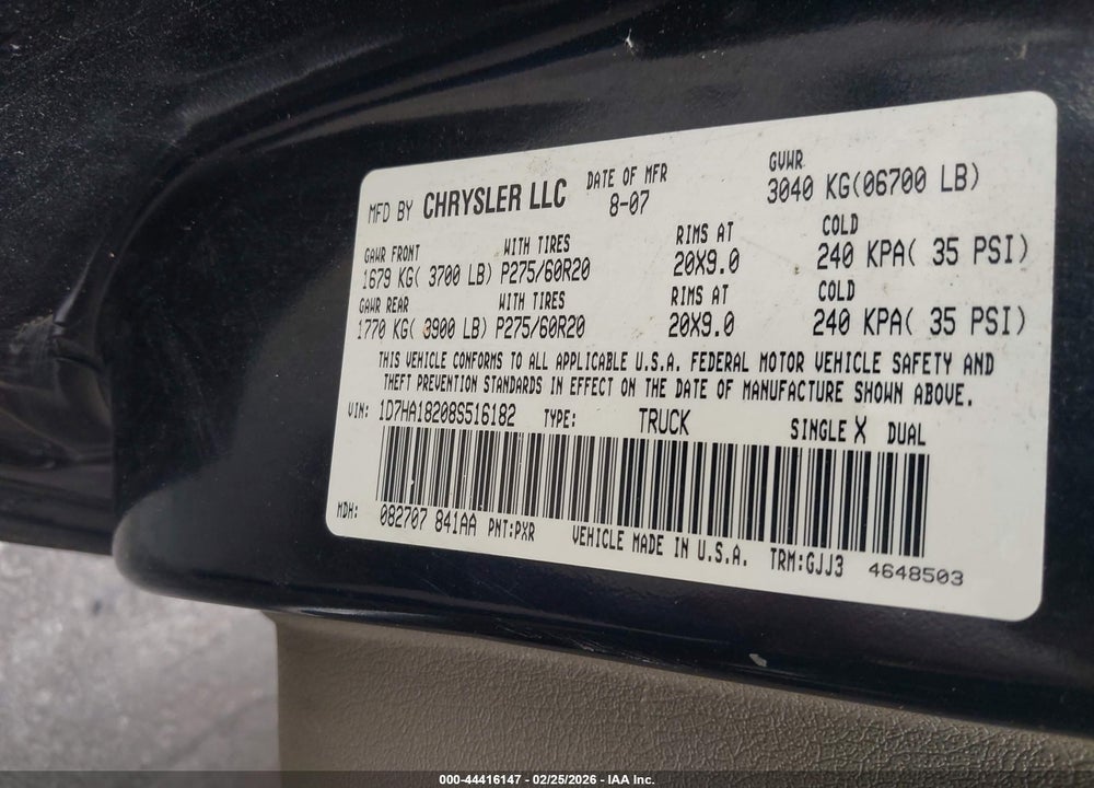 2008 DODGE RAM 1500 LARAMIE VIN: 1D7HA18208S516182
