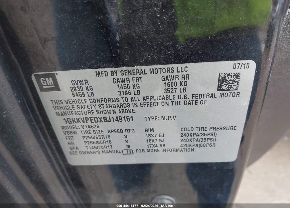 2011 GMC ACADIA SLE VIN: 1GKKVPEDXBJ149161