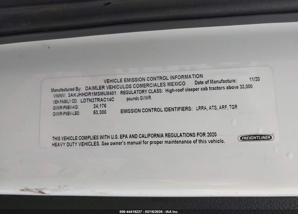 2021 FREIGHTLINER CASCADIA 1 VIN: 3AKJHHDR1MSMU8401