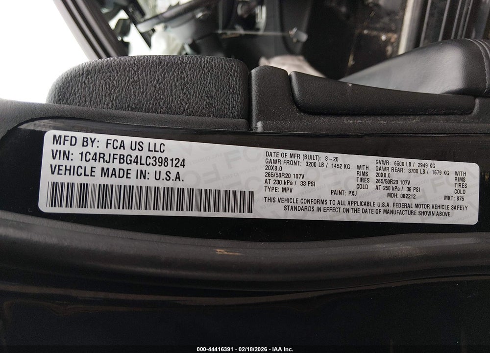 2020 JEEP GRAND CHEROKEE LIMITED X 4X4 VIN: 1C4RJFBG4LC398124