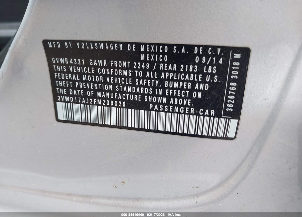 2015 VOLKSWAGEN JETTA 1.8T SE VIN: 3VWD17AJ2FM209029