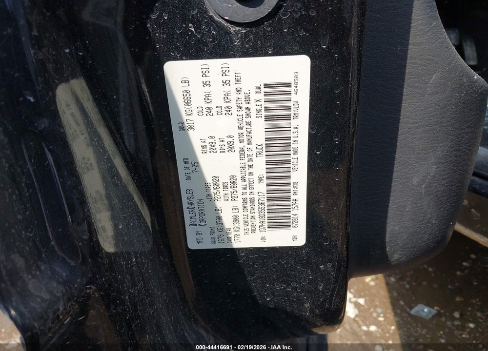 2005 DODGE RAM 1500 SLT/LARAMIE VIN: 1D7HA18D35S367117