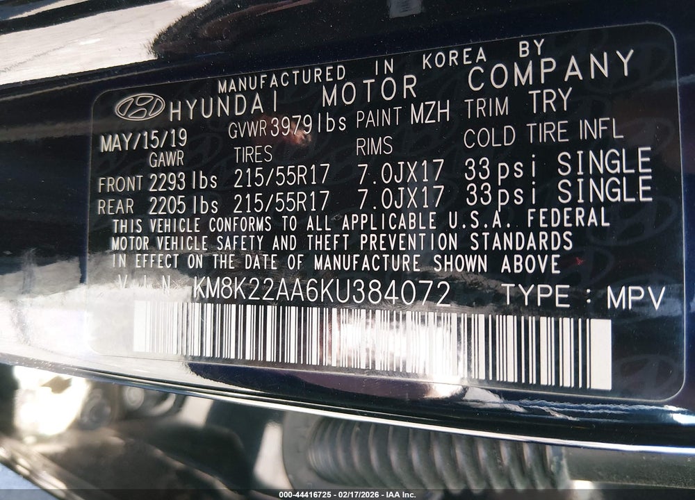 2019 HYUNDAI KONA SEL VIN: KM8K22AA6KU384072