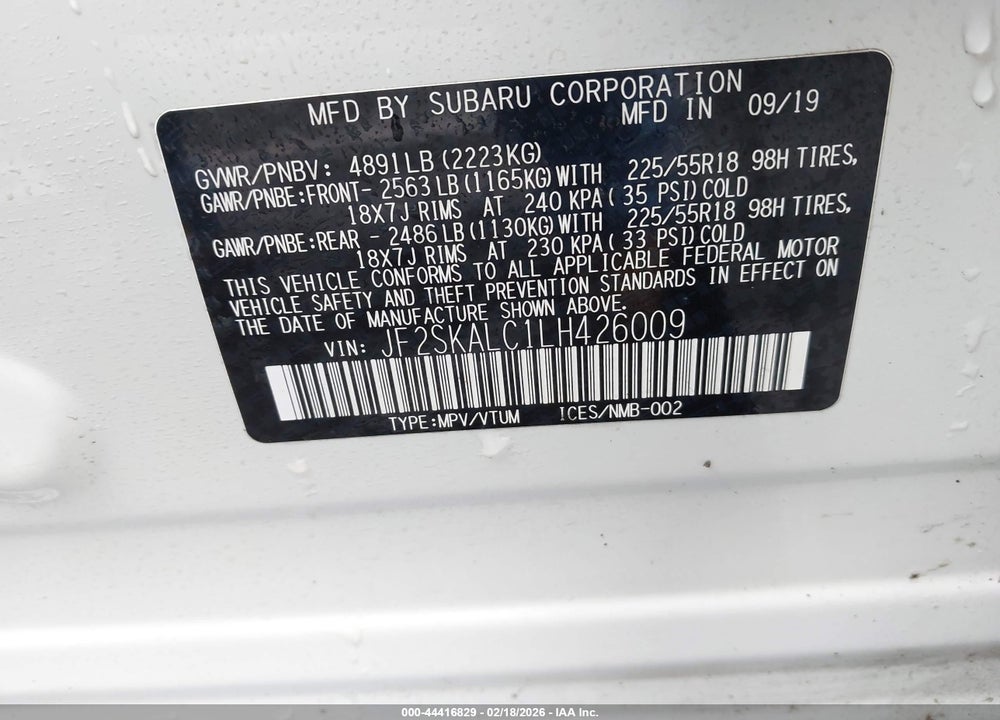 2020 SUBARU FORESTER SPORT VIN: JF2SKALC1LH426009