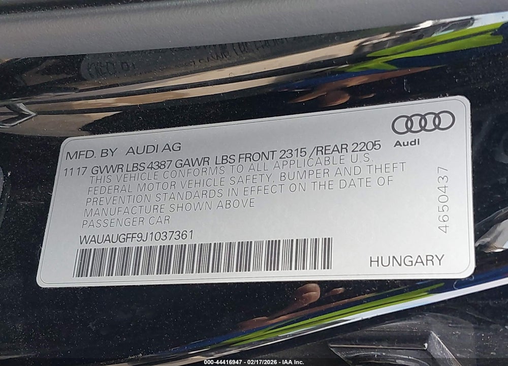 2018 AUDI A3 2.0T PREMIUM/2.0T TECH PREMIUM VIN: WAUAUGFF9J1037361