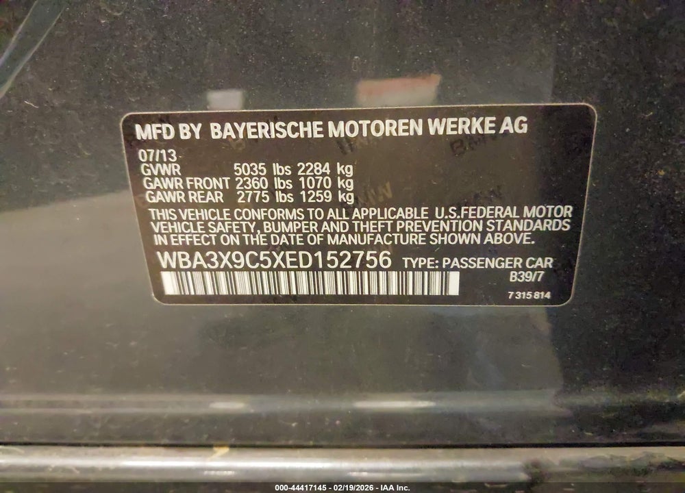 2014 BMW 335I GRAN TURISMO XDRIVE VIN: WBA3X9C5XED152756