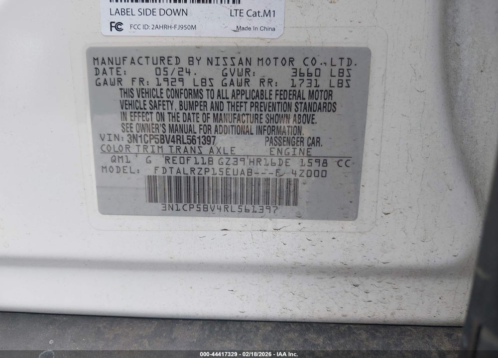 2024 NISSAN KICKS S XTRONIC CVT VIN: 3N1CP5BV4RL561397