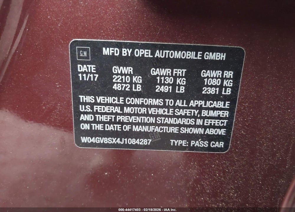 2018 BUICK REGAL TOURX ESSENCE VIN: W04GV8SX4J1084287