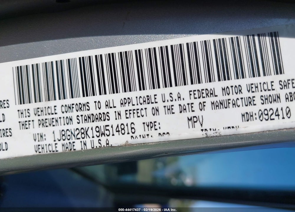 2009 JEEP LIBERTY SPORT VIN: 1J8GN28K19W514816