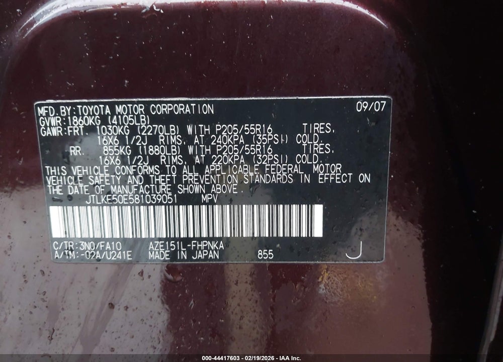 2008 SCION XB VIN: JTLKE50E581039051