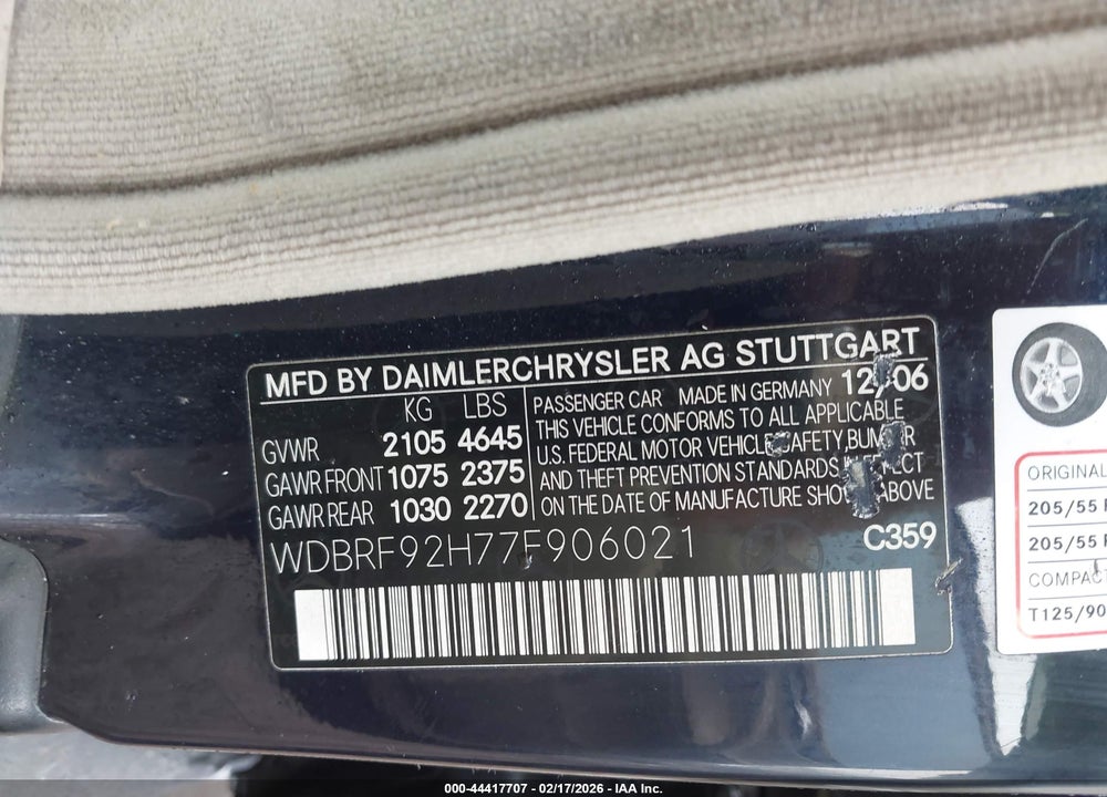 2007 MERCEDES-BENZ C 280 LUXURY 4MATIC VIN: WDBRF92H77F906021