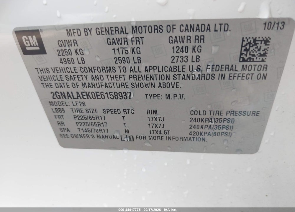 2014 CHEVROLET EQUINOX LS VIN: 2GNALAEK0E6158937