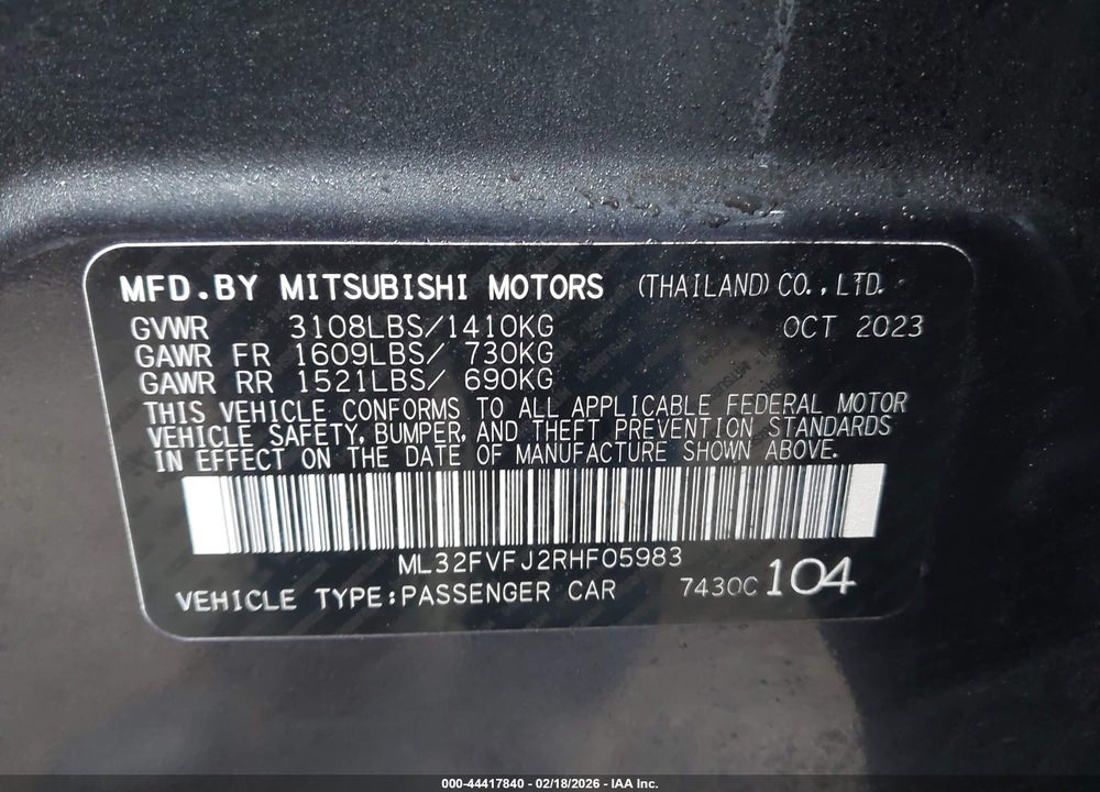 2024 MITSUBISHI MIRAGE G4 SE VIN: ML32FVFJ2RHF05983