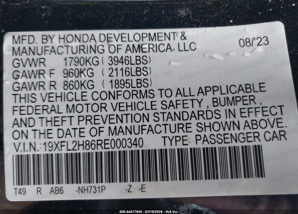 2024 HONDA CIVIC SPORT VIN: 19XFL2H86RE000340