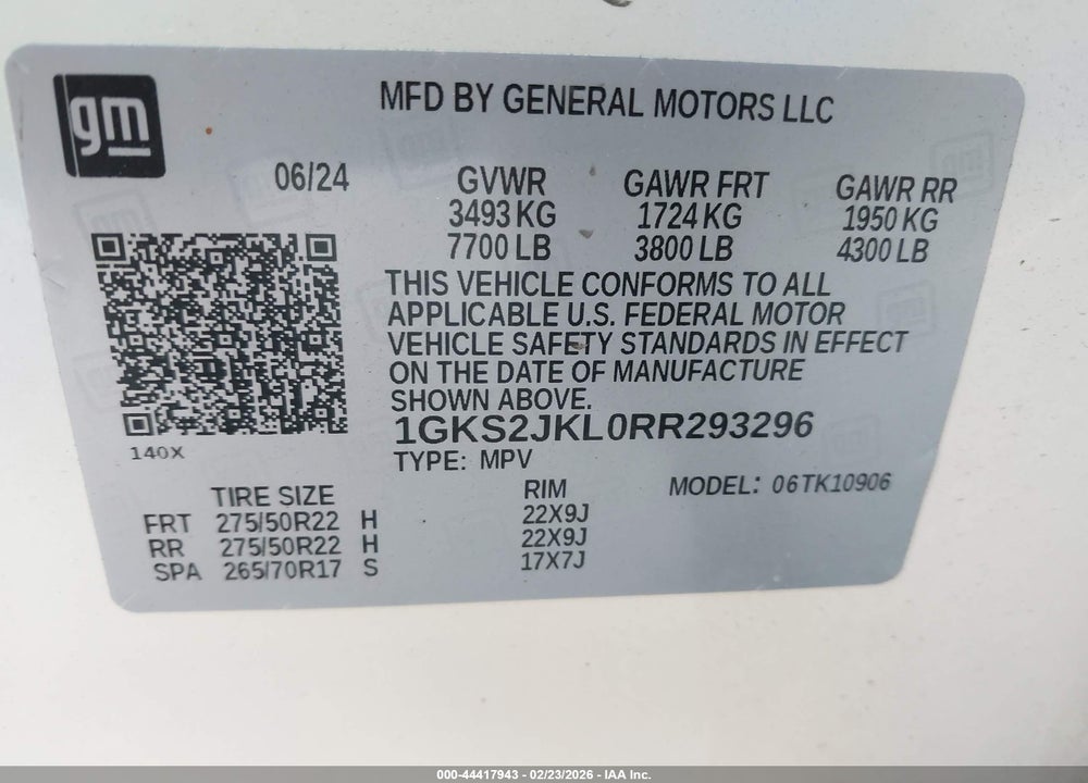 2024 GMC YUKON XL 4WD DENALI VIN: 1GKS2JKL0RR293296