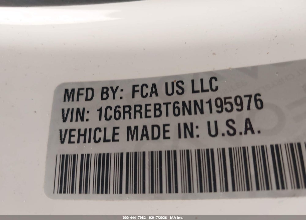 2022 RAM 1500 LONE STAR  4X2 6'4 BOX VIN: 1C6RREBT6NN195976