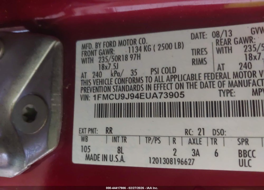 2014 FORD ESCAPE TITANIUM VIN: 1FMCU9J94EUA73905
