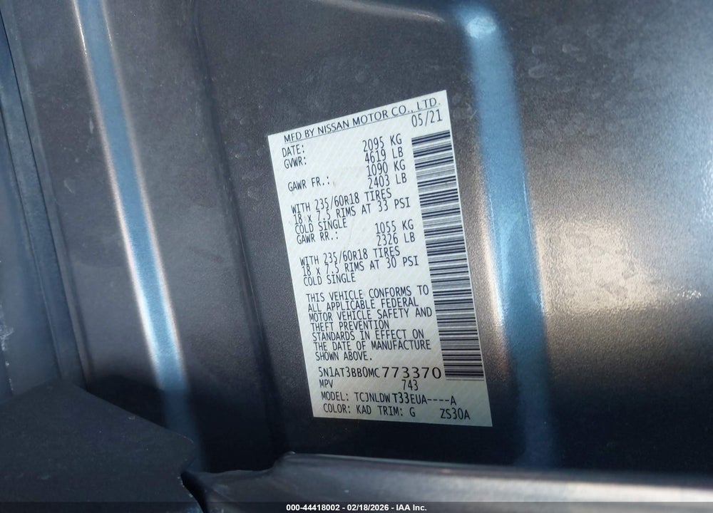 2021 NISSAN ROGUE SV INTELLIGENT AWD VIN: 5N1AT3BB0MC773370