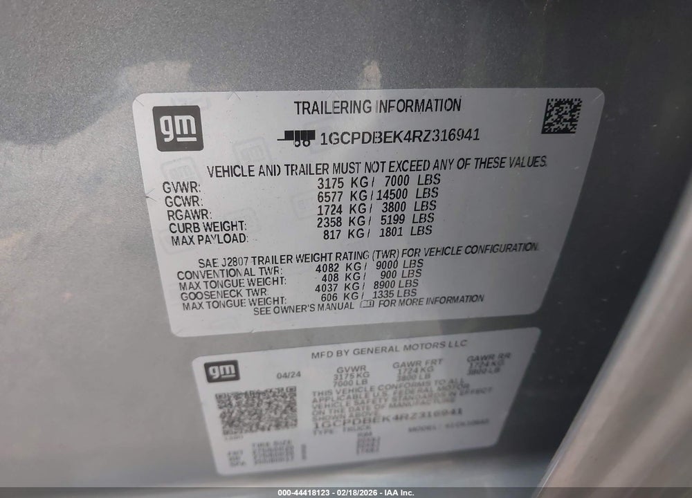 2024 CHEVROLET SILVERADO 1500 4WD  SHORT BED CUSTOM VIN: 1GCPDBEK4RZ316941